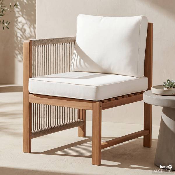 Chaise de jardin Bayton - 1 accoudoir Acacia massif / Polyester - Marron / Beige - Accoudoir monté à gauche (vu de face)