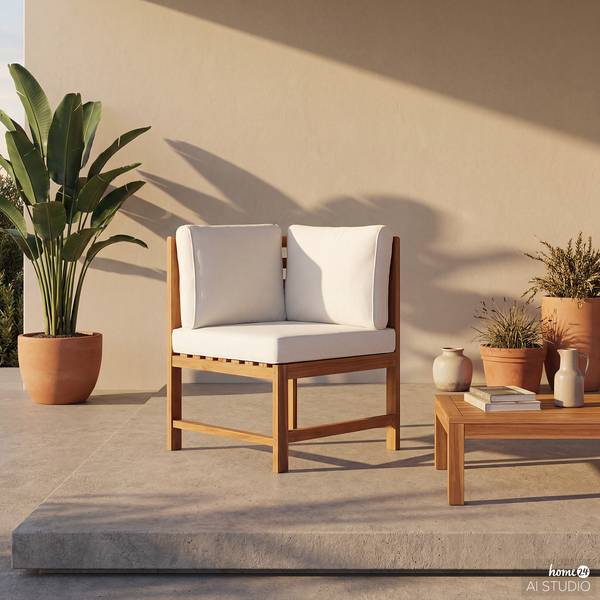 Diningeckelement Bayton Akazie massiv / Polyester - Braun / Beige
