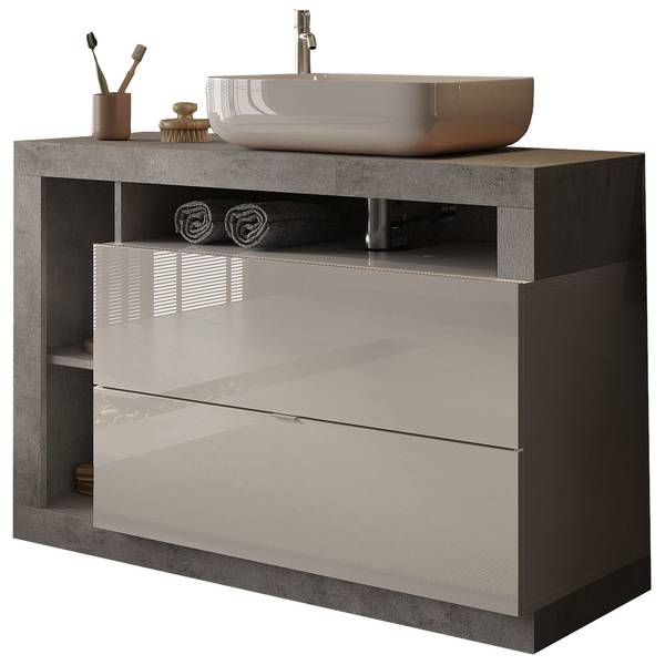 Waschtisch Hamburg Hochglanz Weiß / Beton Dekor - Breite: 110 cm