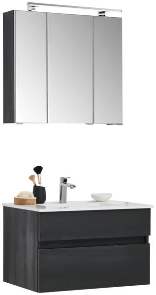 Badezimmerset NV 2-teilig 70 cm breit Eiche Schwarz