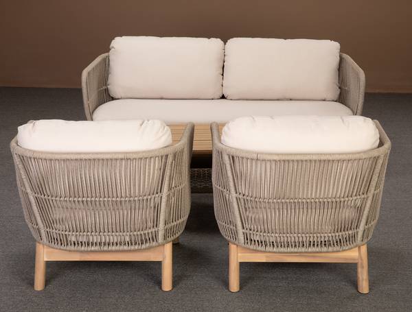 Loungeset Lysandra 4-teilig Akazie massiv / Polyester - Braun / Beige