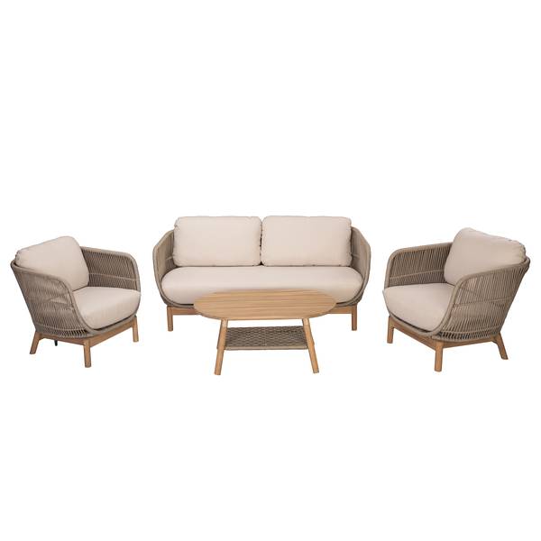 Loungeset Lysandra 4-teilig Akazie massiv / Polyester - Braun / Beige
