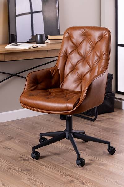 Sedia da ufficio OXWICH Similpelle / Acciaio - Cognac / Nero