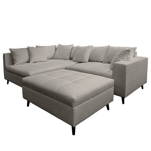 Ecksofa PRUNO mit Hocker Bouclé Stoff Abby: Dunkelgrau - Ottomane davorstehend links