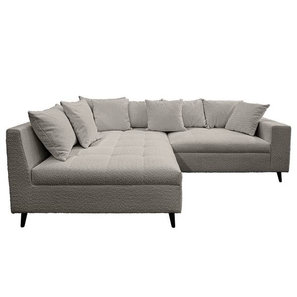Ecksofa PRUNO mit Hocker Bouclé Stoff Abby: Dunkelgrau - Ottomane davorstehend links