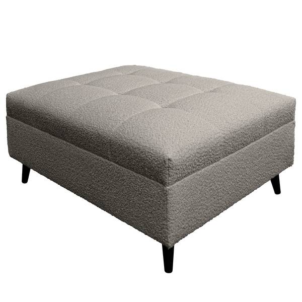 Ecksofa PRUNO mit Hocker Bouclé Stoff Abby: Dunkelgrau - Ottomane davorstehend links