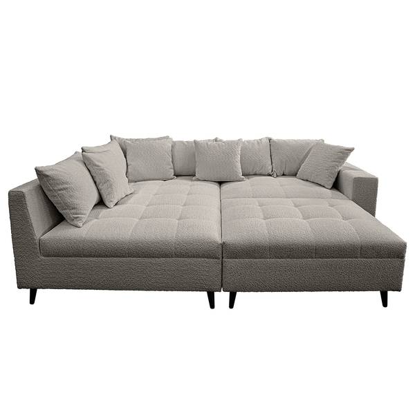Ecksofa PRUNO mit Hocker Bouclé Stoff Abby: Dunkelgrau - Ottomane davorstehend links