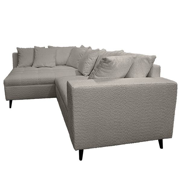Ecksofa PRUNO mit Hocker Bouclé Stoff Abby: Dunkelgrau - Ottomane davorstehend links