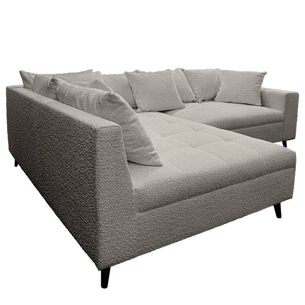 Ecksofa PRUNO mit Hocker Bouclé Stoff Abby: Dunkelgrau - Ottomane davorstehend links
