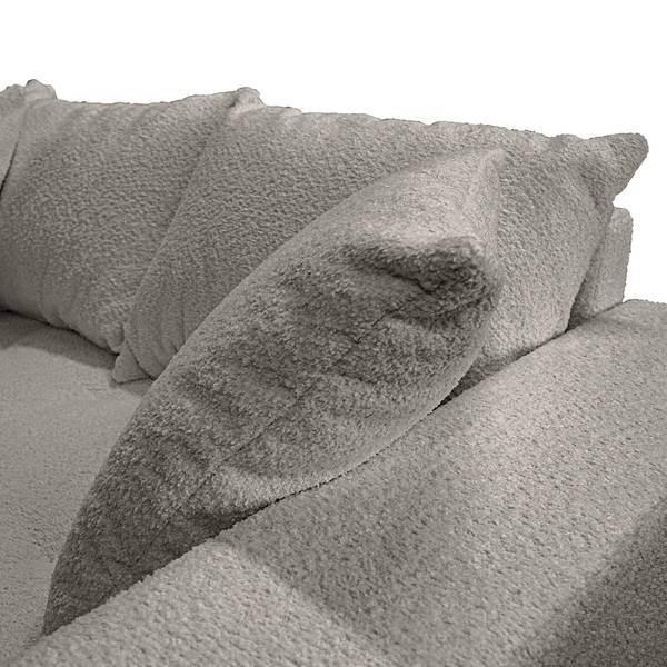 Ecksofa PRUNO mit Hocker Bouclé Stoff Abby: Dunkelgrau - Ottomane davorstehend links