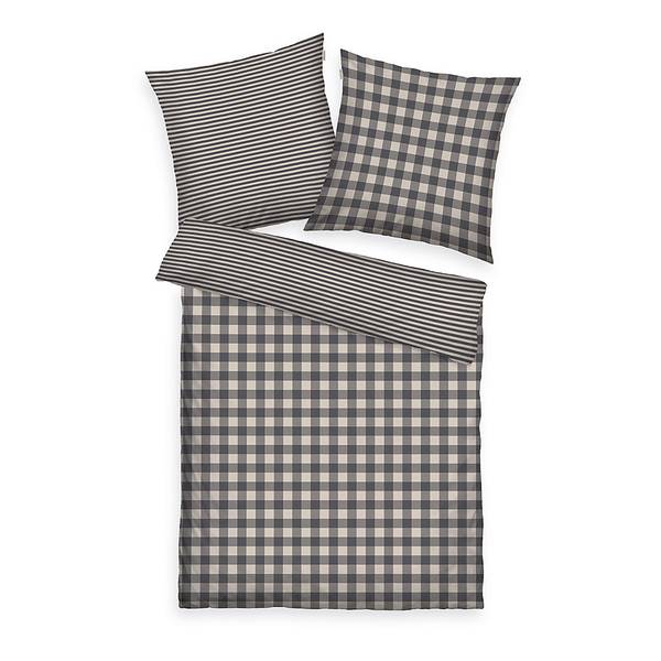 Flanell-Bettwäsche Tom Tailor Typ B Baumwolle - Lehm / Anthrazit - 155 x 220 cm