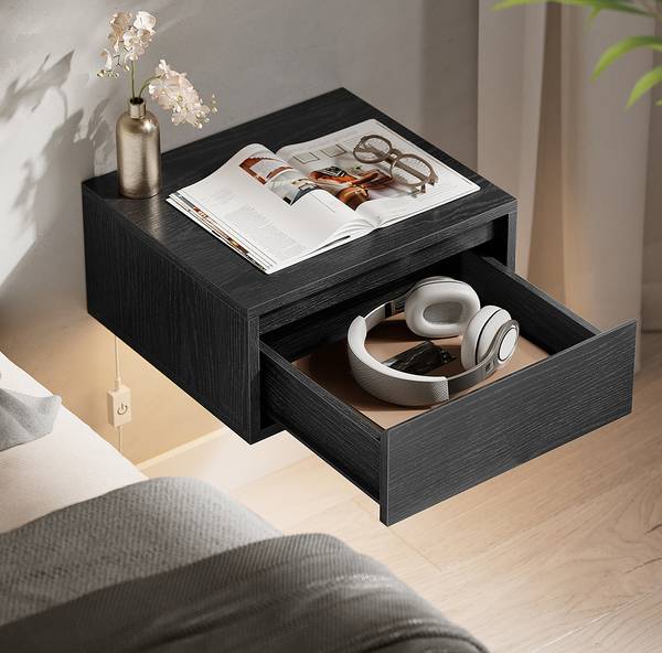 Beleuchtete Hänge-Nachtkommode Punth Eiche Schwarzbraun Dekor - 1er Set