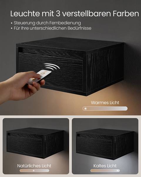 Beleuchtete Hänge-Nachtkommode Punth Eiche Schwarzbraun Dekor - 1er Set