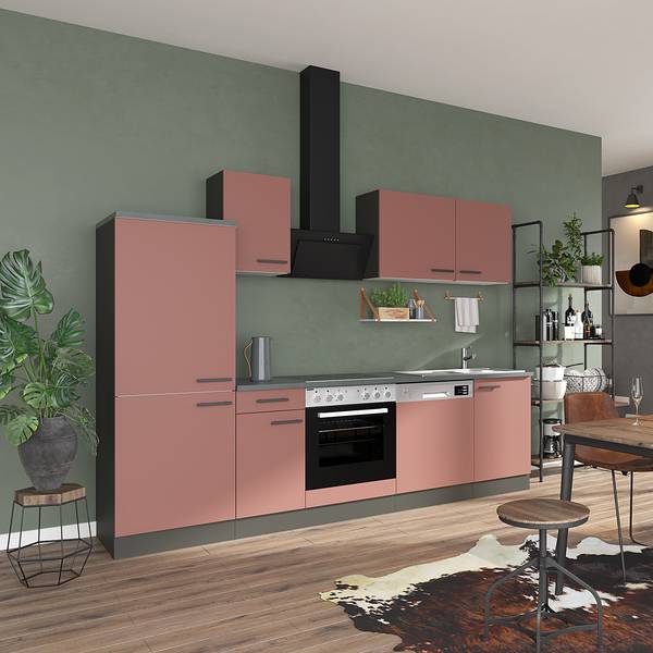 Küchenzeile OPTIkompakt Anthrazit E Rostrot - Ohne Elektrogeräte