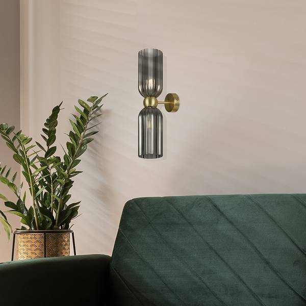Lampada da parete Antic Vetro fumé / Mischmetal - 2 punti luce - Grigio