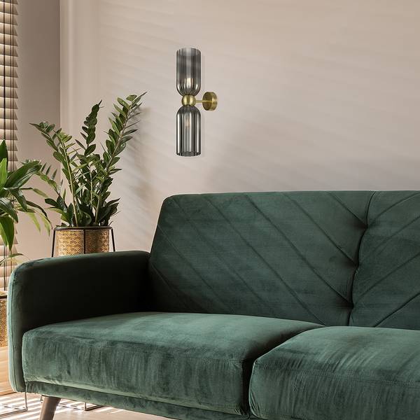 Lampada da parete Antic Vetro fumé / Mischmetal - 2 punti luce - Grigio