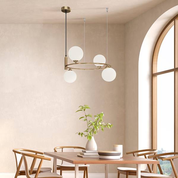 Lampada a sospensione Ring B Vetro opale / Mischmetal - Ottone - Numero di lampadine necessarie: 4