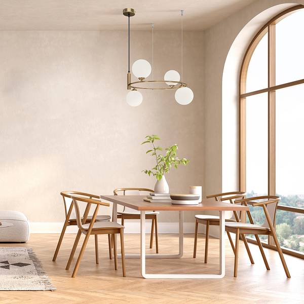 Lampada a sospensione Ring B Vetro opale / Mischmetal - Ottone - Numero di lampadine necessarie: 4