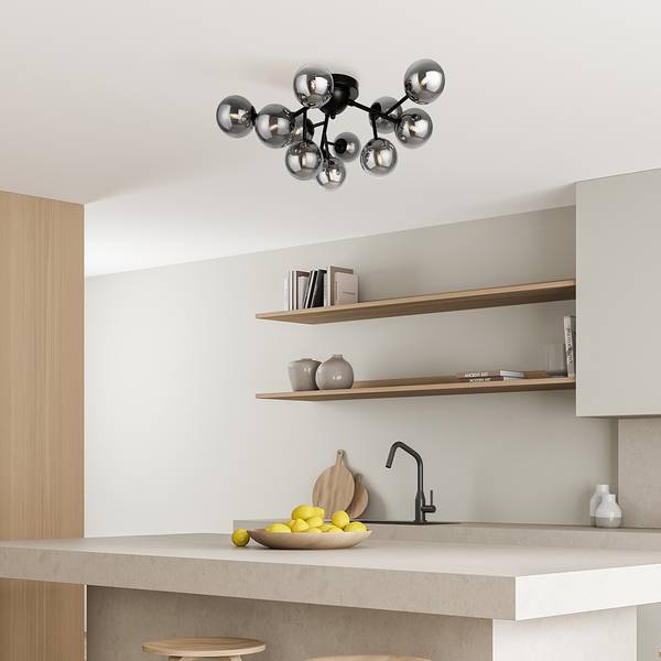 Plafondlamp Dallas type A rookglas/metaalmix - 12-lichts