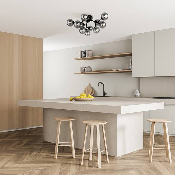 Plafondlamp Dallas type A rookglas/metaalmix - 12-lichts