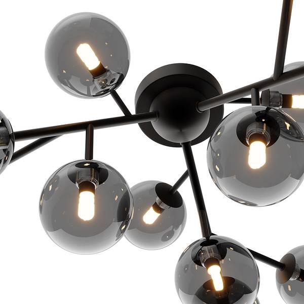 Plafondlamp Dallas type A rookglas/metaalmix - 12-lichts