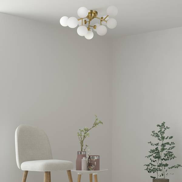 Lampada da soffitto Dallas B Vetro opale / Mischmetal - 12 punti luce