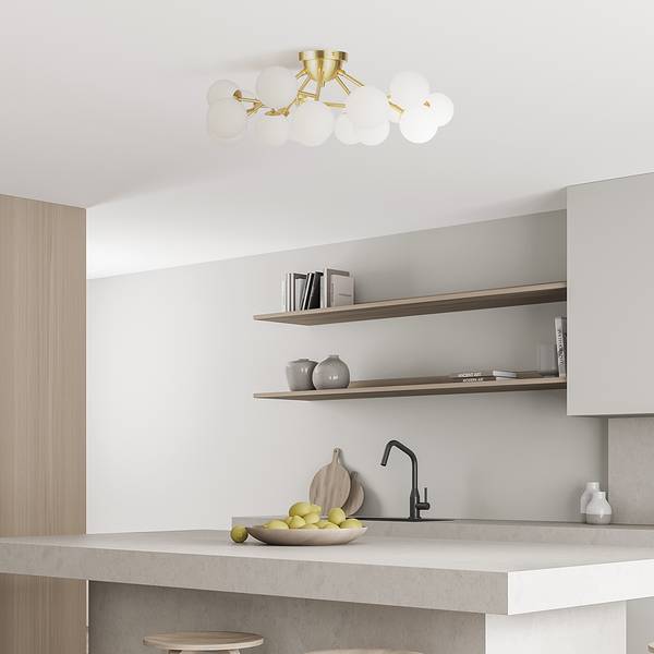Lampada da soffitto Dallas D Vetro opale / Mischmetal - 20 punti luce