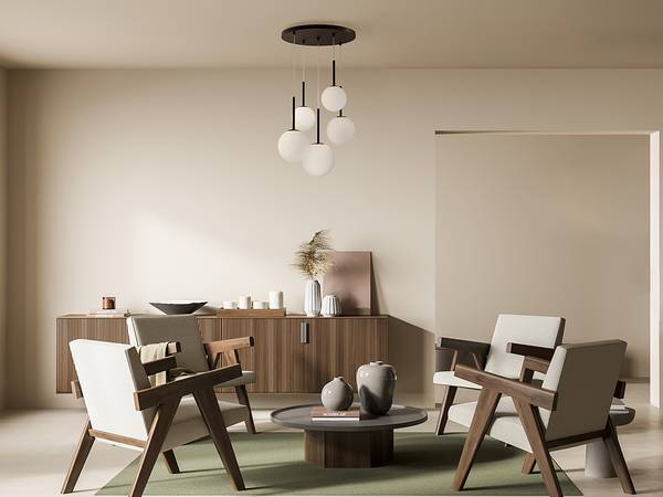 Pendelleuchte Basicform Typ I Milchglas / Mischmetall - 5-flammig