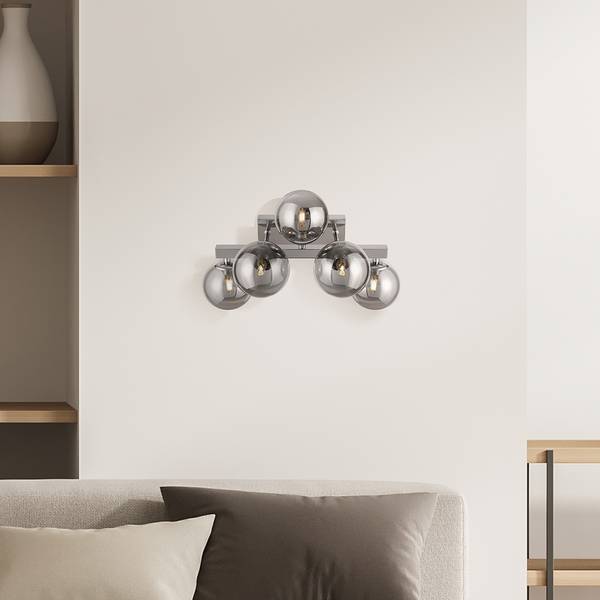 Wandlamp Dallas type F rookglas/metaalmix - 5-lichts - chroom