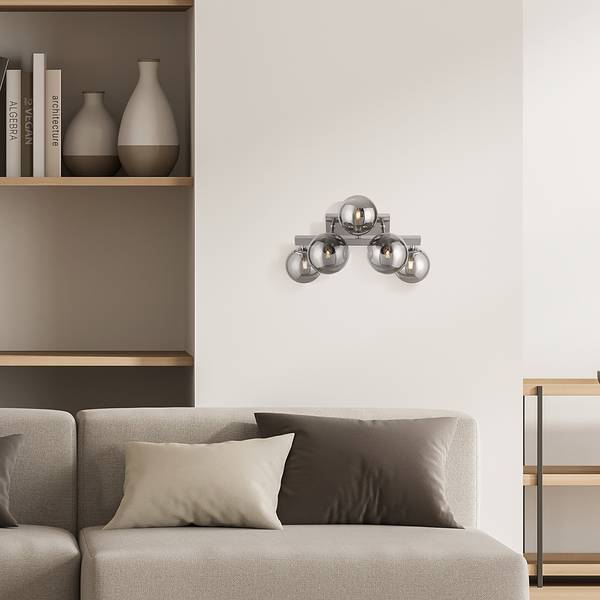 Wandlamp Dallas type F rookglas/metaalmix - 5-lichts - chroom