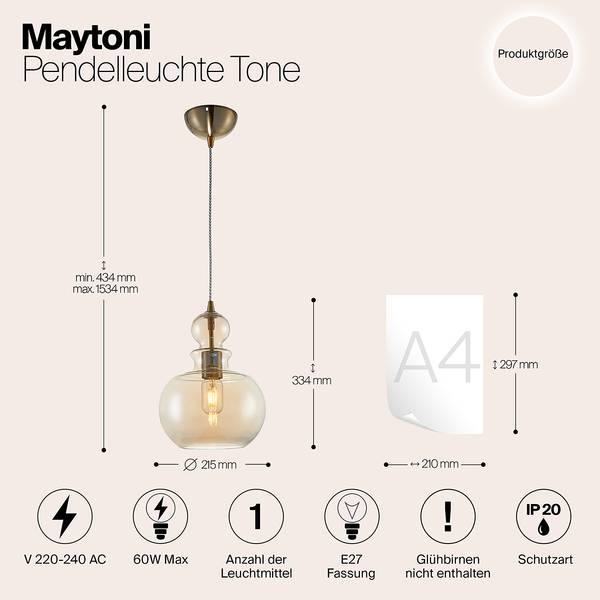 Hanglamp Tone type B gekleurd glas/metaalmix - 1-lichts