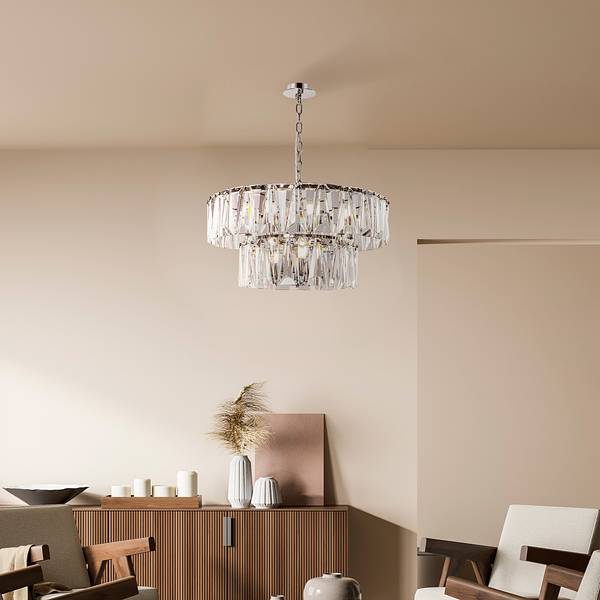 Lampada a sospensione Puntes B Cristallo / Mischmetal - 12 punti luce - Argento