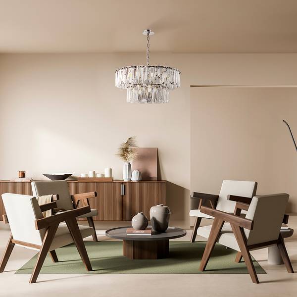Lampada a sospensione Puntes B Cristallo / Mischmetal - 12 punti luce - Argento