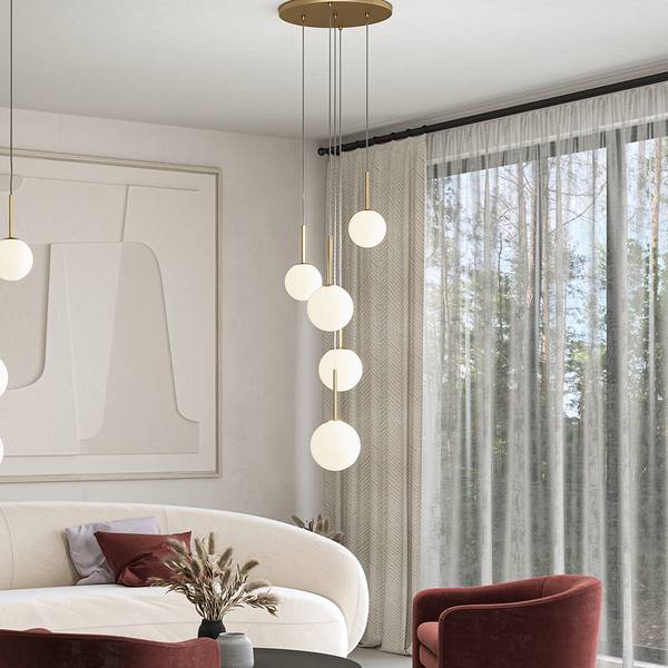 Lampada a sospensione Basicform G Vetro opale / Mischmetal - 5 punti luce