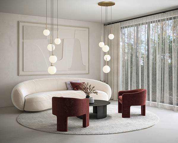 Lampada a sospensione Basicform G Vetro opale / Mischmetal - 5 punti luce