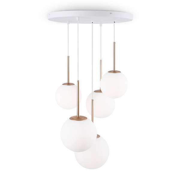 Lampada a sospensione Basicform G Vetro opale / Mischmetal - 5 punti luce