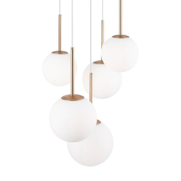 Lampada a sospensione Basicform G Vetro opale / Mischmetal - 5 punti luce
