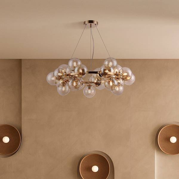 Lampada a sospensione Dallas N Vetro colorato / Mischmetal - 25 punti luce - Dorato