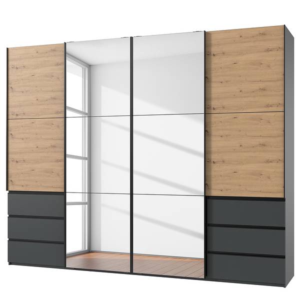Schwebetürenschrank Level36 236 cm Typ C Eiche Artisan Dekor / Grau - 6 - Schwarz - Mit Spiegeltür/-en