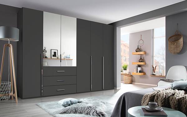 Draaideurkast Montclar met spiegel grafietkleurig - Breedte: 301 cm