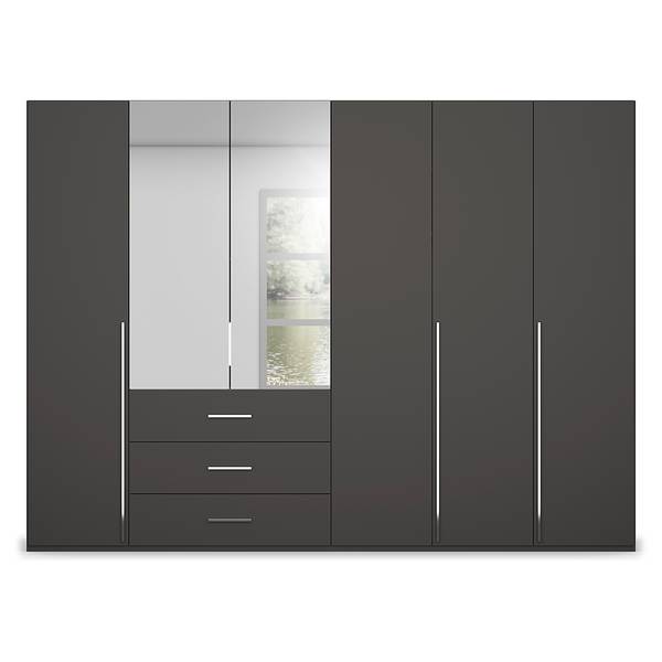 Draaideurkast Montclar met spiegel grafietkleurig - Breedte: 301 cm