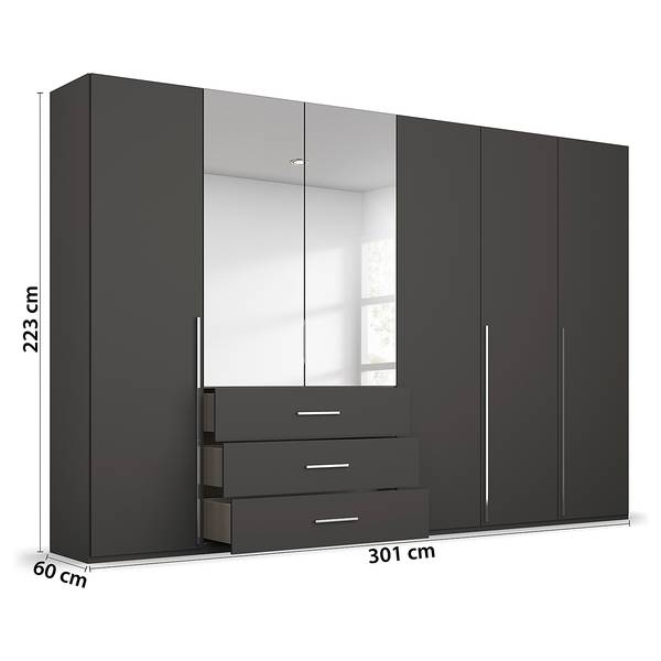 Draaideurkast Montclar met spiegel grafietkleurig - Breedte: 301 cm