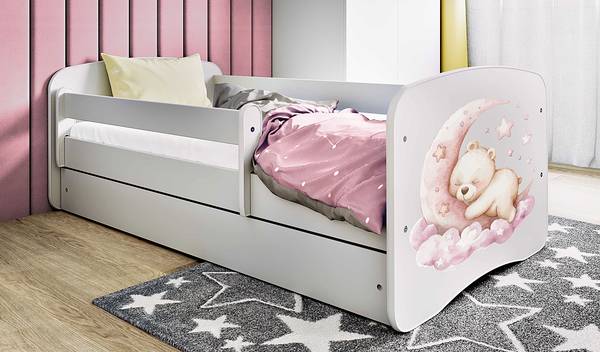 Letto singolo Buyo - Orsetti Bianco - 80 x 160cm - Con rete a doghe