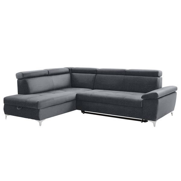 Hoekbank Parley met slaapfunctie velours Onoli: antracietkleurig - ottomane vooraanzicht links