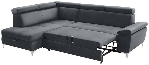 Hoekbank Parley met slaapfunctie velours Onoli: antracietkleurig - ottomane vooraanzicht links