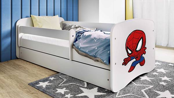 Lit simple Buyo - Spiderman Blanc - 80 x 160cm - Avec sommier à lattes & matelas