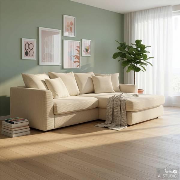 Ecksofa Dovi Cordstoff Calice: Creme