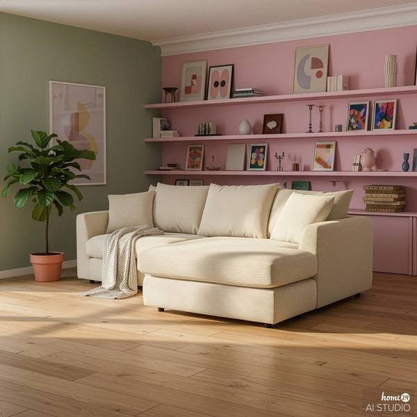 Ecksofa Dovi Cordstoff Calice: Creme