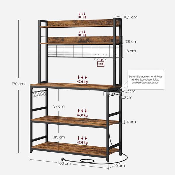 Open keukenkast Leesville stopcontact donkerbruin/zwart