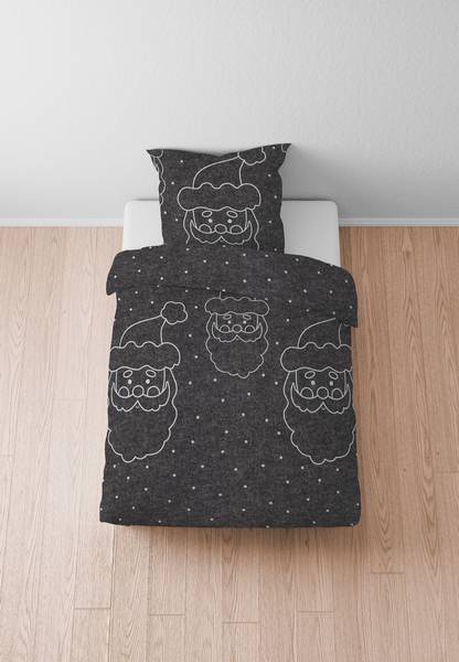 Melange-Flanell Bettwäsche Encha Anthrazit - 155 x 200 cm + Kissen 80 x 80 cm